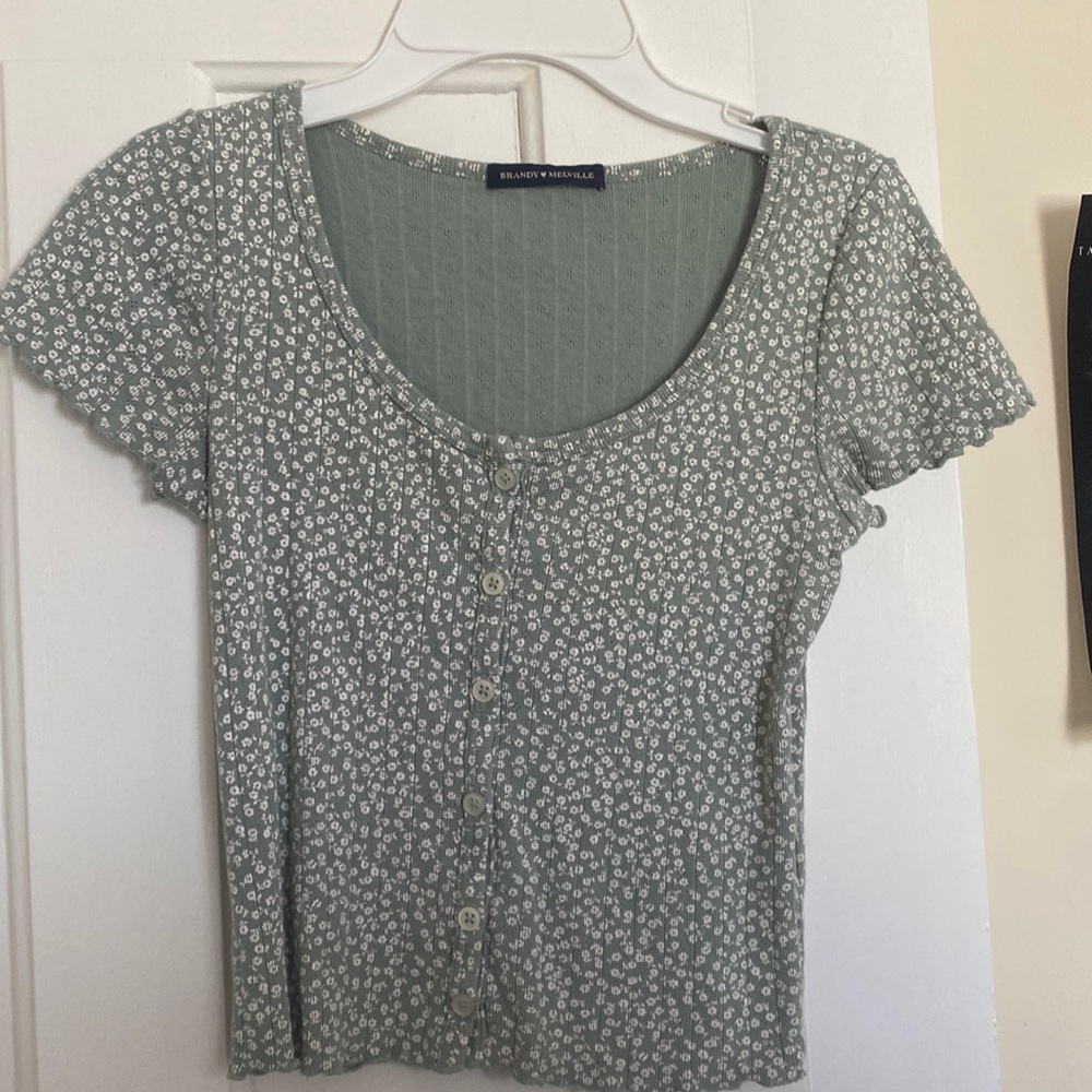 Brandy melville Floral green T shirt